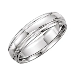 Platinum 6mm Grooved Band Size 10