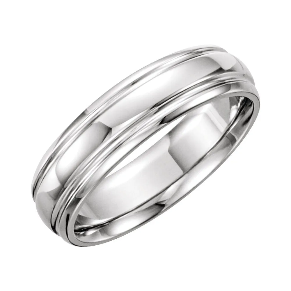 Platinum 6mm Grooved Band Size 10
