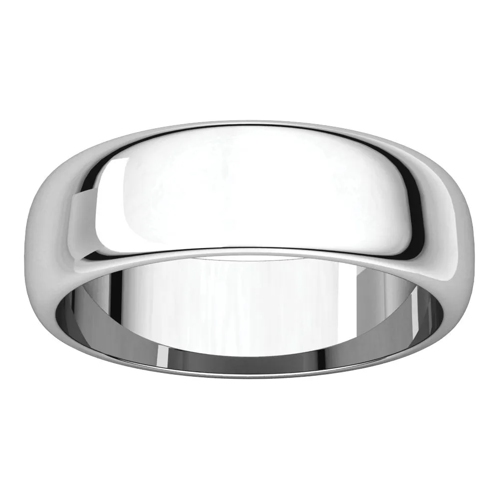 Platinum 6mm Half Round Band, Size 8