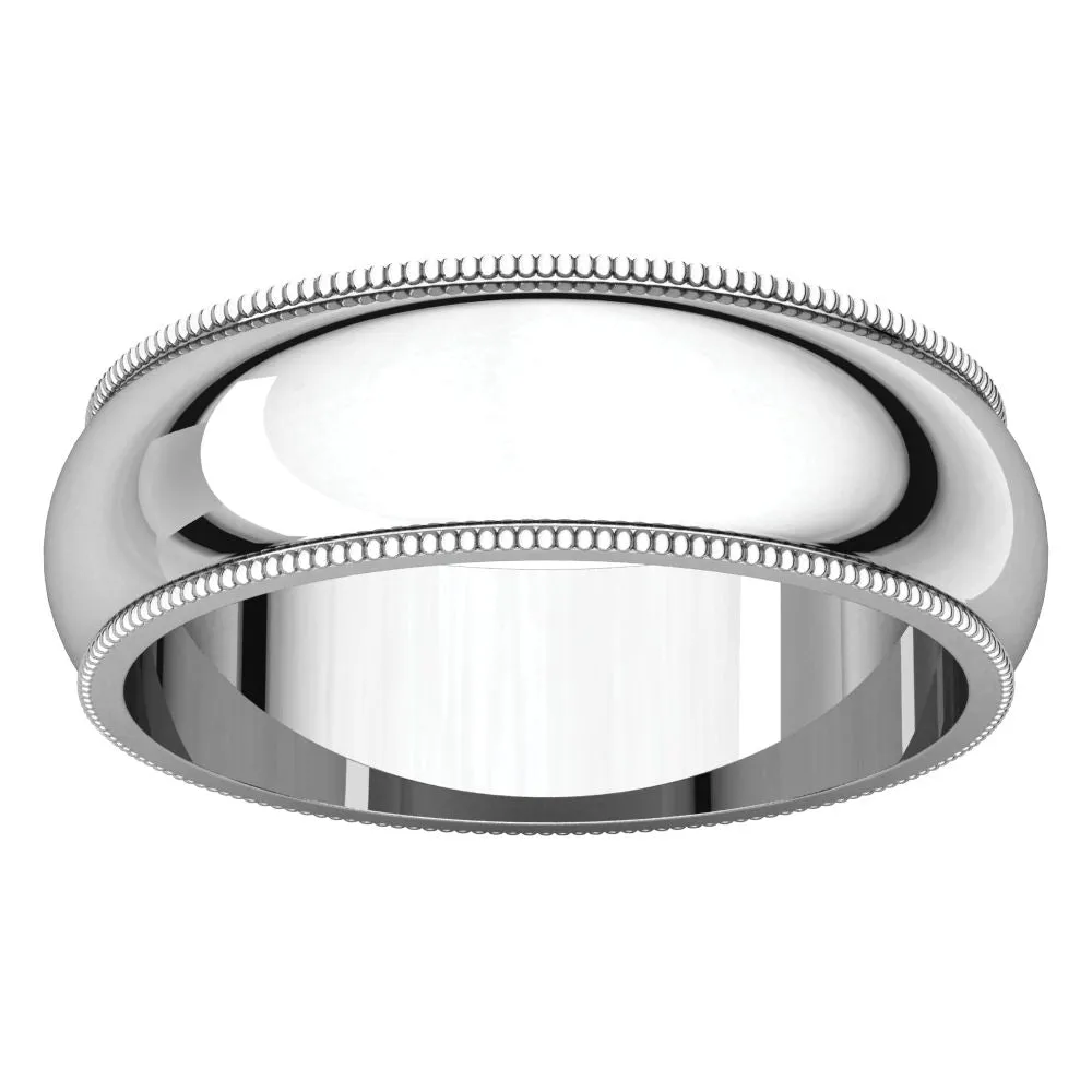 Platinum 6mm Milgrain Band, Size 9.5