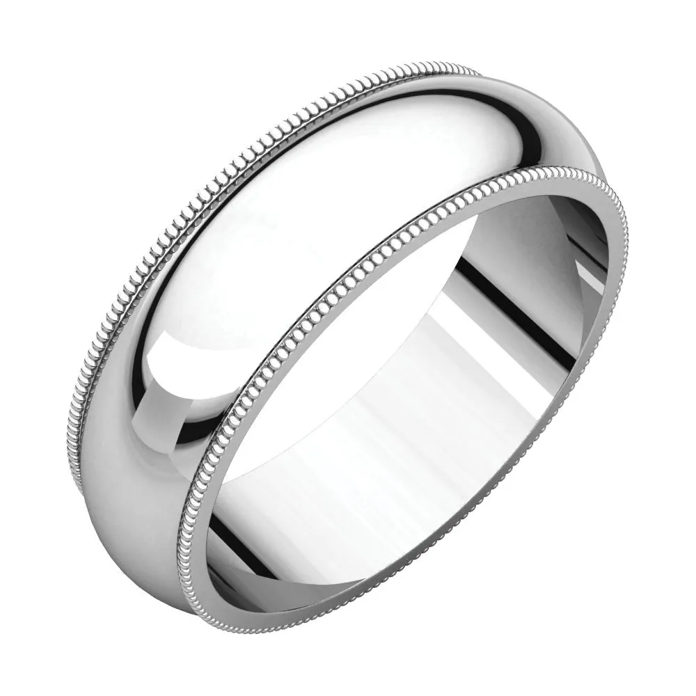 Platinum 6mm Milgrain Band, Size 9.5