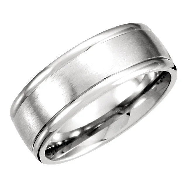 Platinum 8mm Fancy Carved Band with Satin Finish Size 10.00