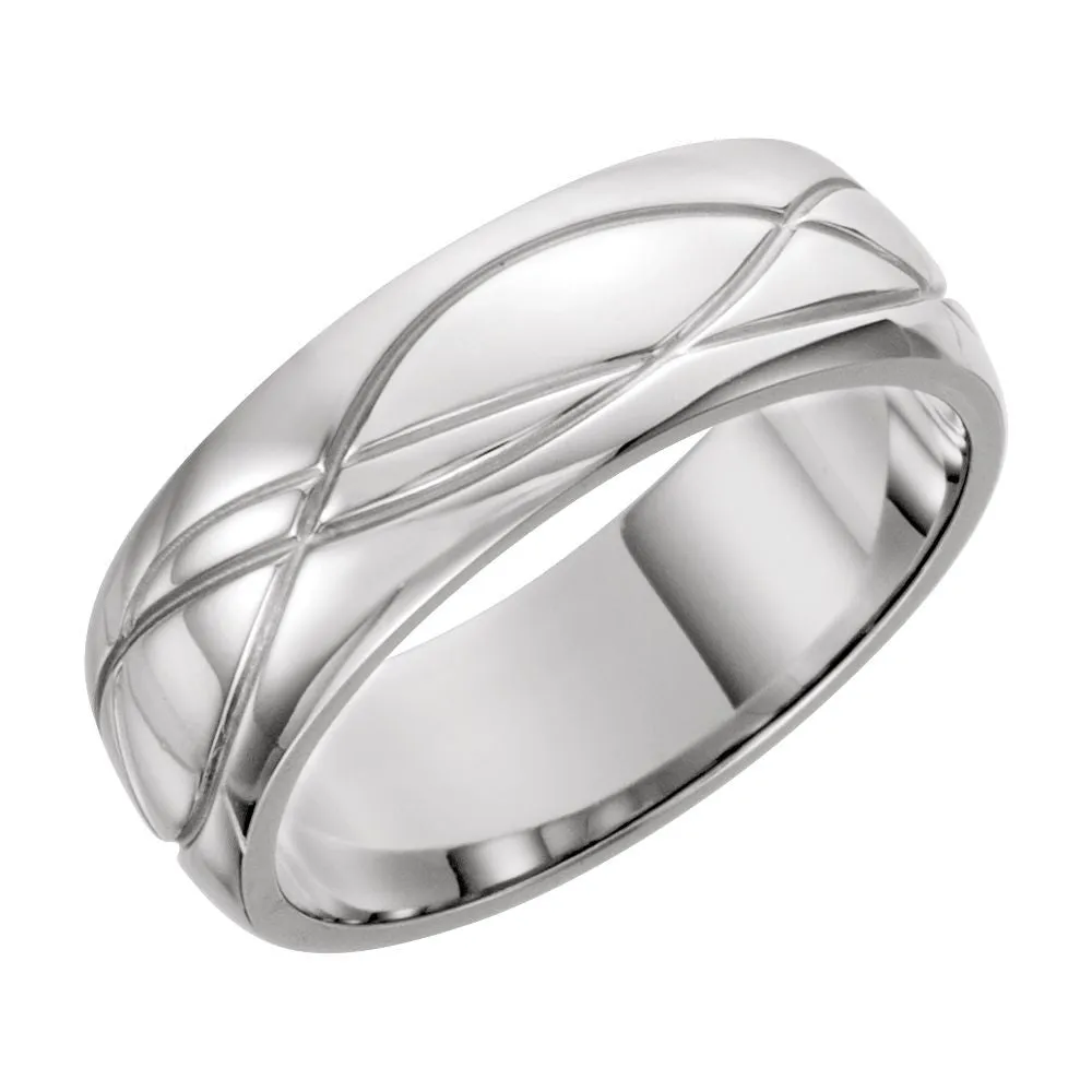 Platinum 8mm Grooved Design Band Size 11