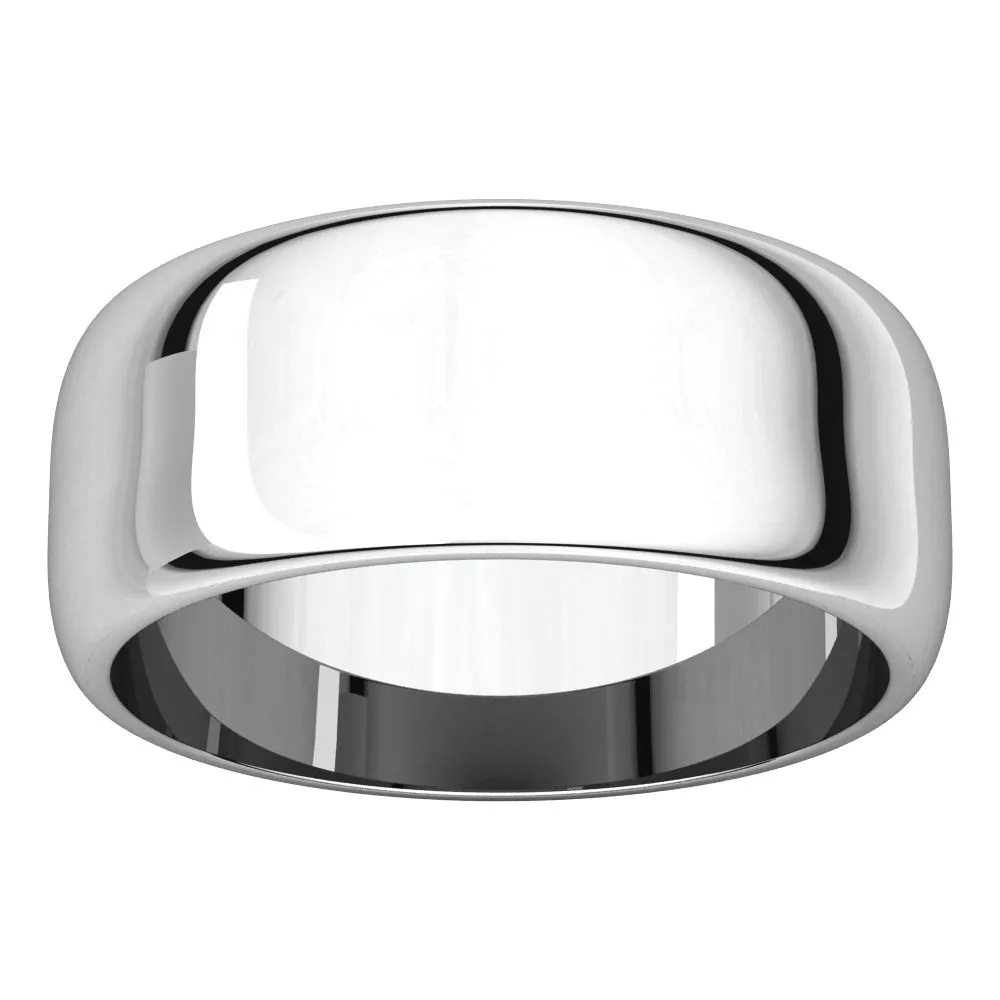 Platinum 8mm Half Round Band, Size 11