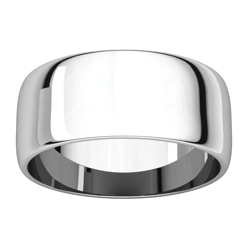Platinum 8mm Half Round Light Band, Size 11.5