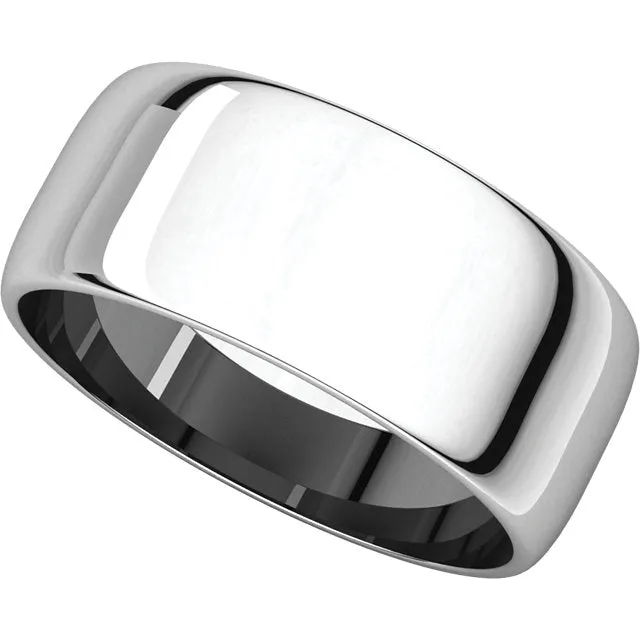 Platinum 8mm Half Round Light Band, Size 11.5