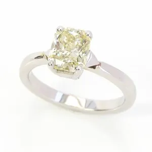 Platinum & 1.20ct Light Fancy Yellow Radiant Emerald Cut Diamond Solitaire Engagement Ring