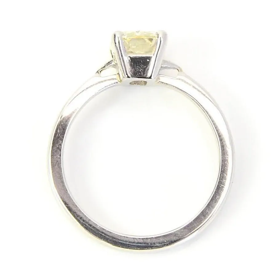 Platinum & 1.20ct Light Fancy Yellow Radiant Emerald Cut Diamond Solitaire Engagement Ring