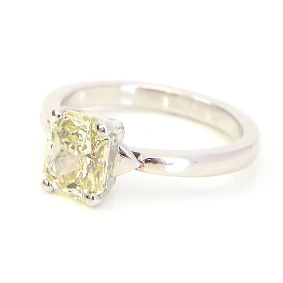 Platinum & 1.20ct Light Fancy Yellow Radiant Emerald Cut Diamond Solitaire Engagement Ring