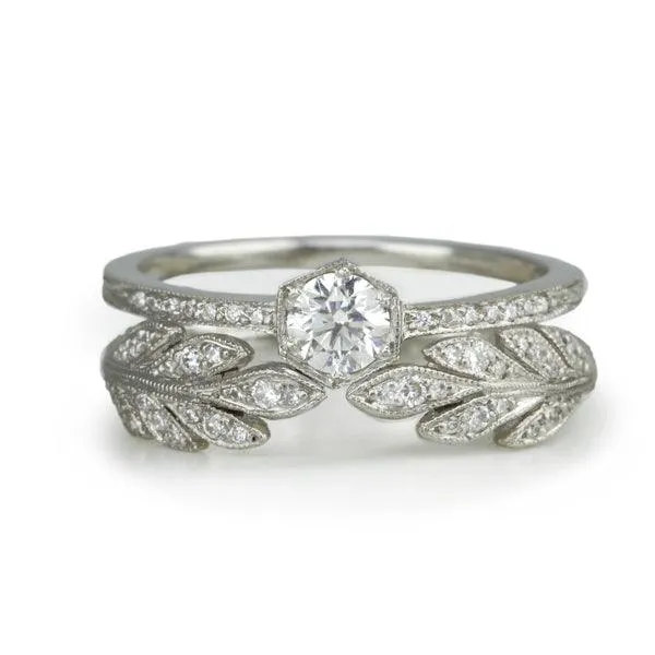 Platinum and Diamond "Open Leafside" Ring