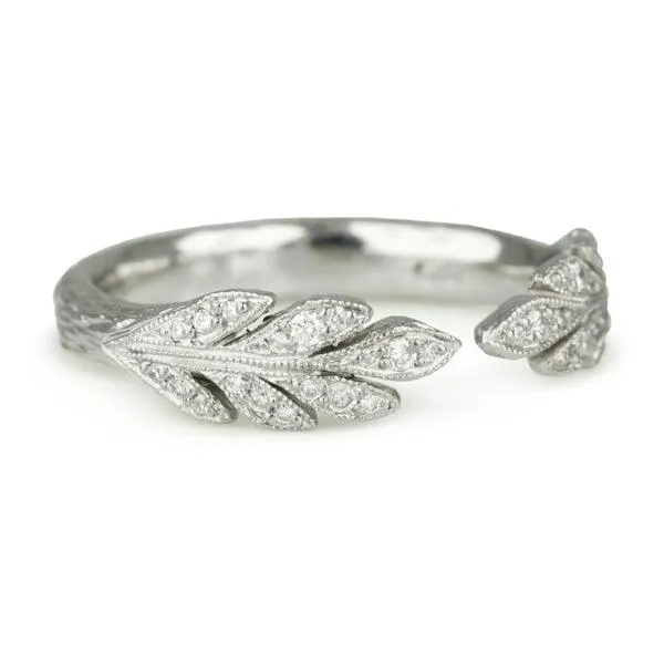 Platinum and Diamond "Open Leafside" Ring