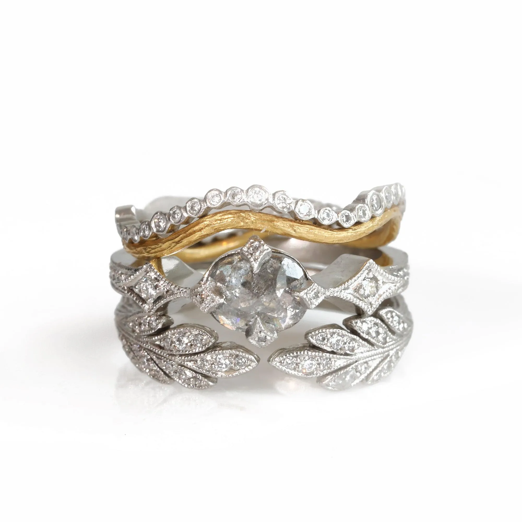 Platinum and Diamond "Open Leafside" Ring