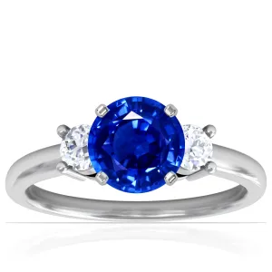 Platinum Sapphire And Diamond Three Stone Ring (2ctw)