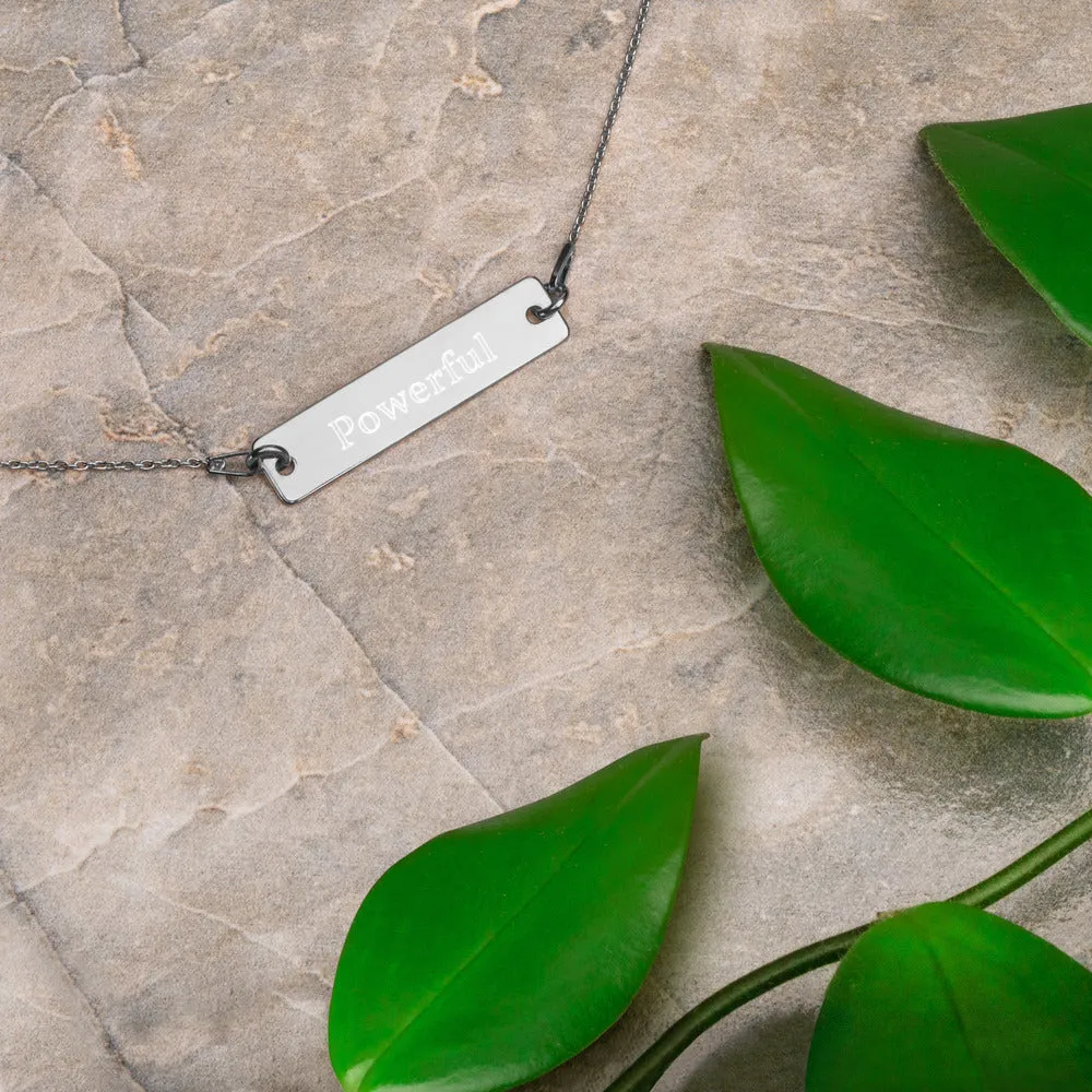“Powerful” Engraved Self-Affirmation Bar & Chain Necklace