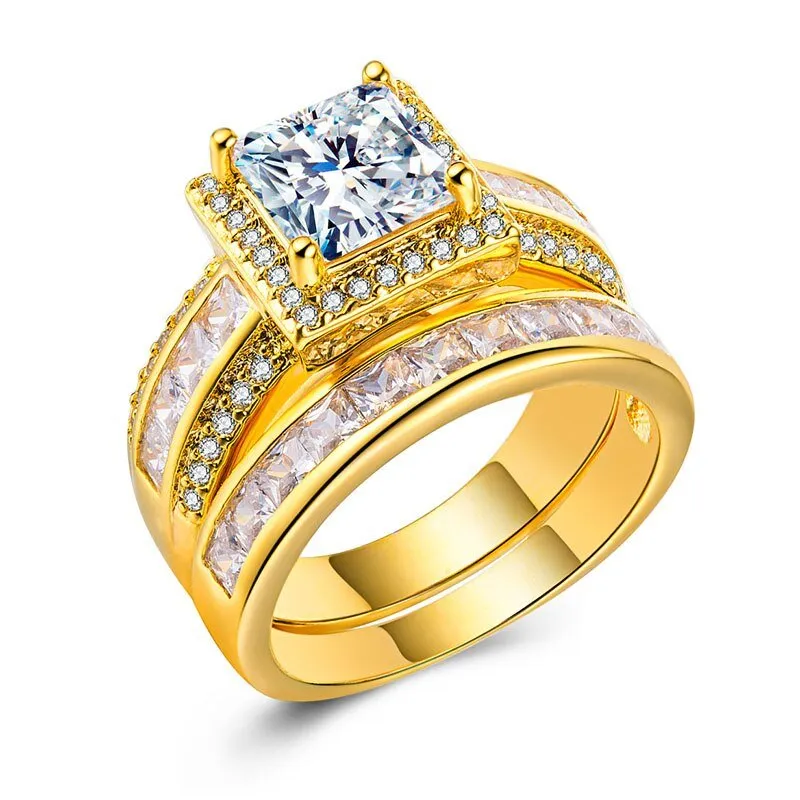 Princess Cut Zircon 2PC Engagement Ring Set Eternity Jewelry for Women