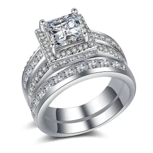 Princess Cut Zircon 2PC Engagement Ring Set Eternity Jewelry for Women