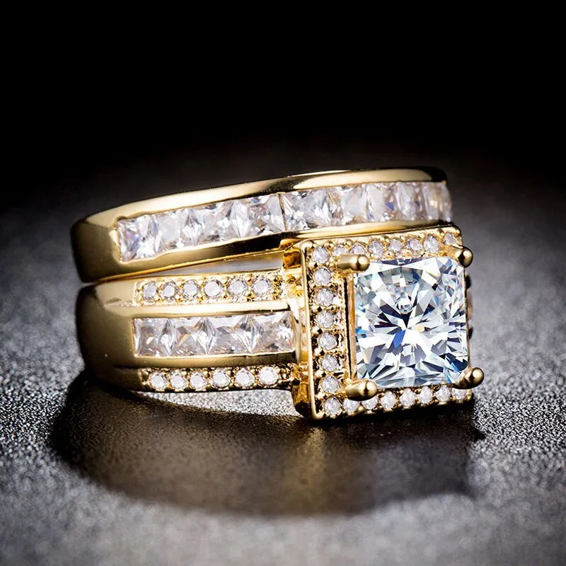 Princess Cut Zircon 2PC Engagement Ring Set Eternity Jewelry for Women