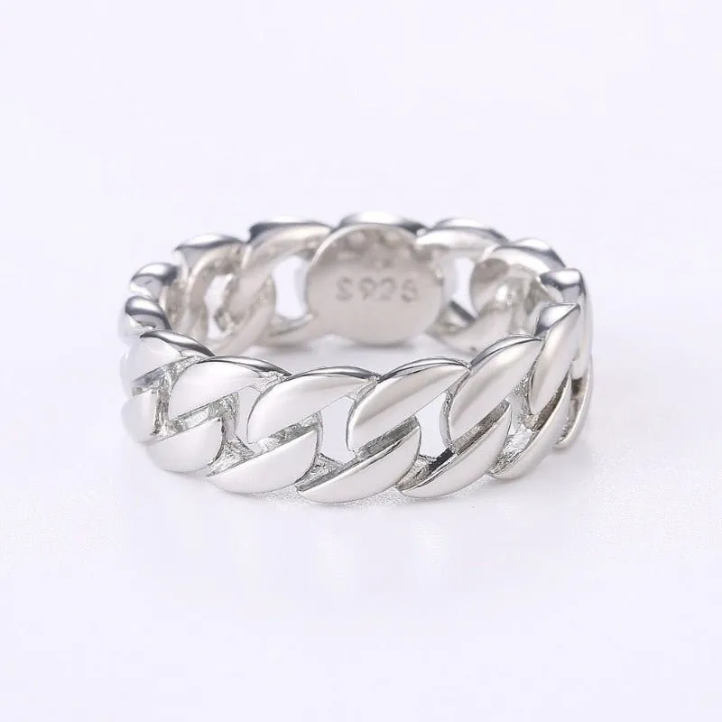 Punk Chain Ring Silver Women Anniverssary Party Jewelry