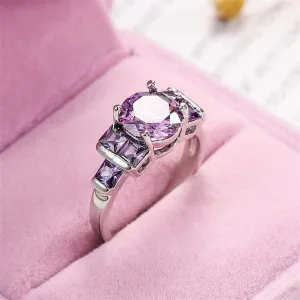 Purple Crystal & Silver-Plated Round-Cut Ring
