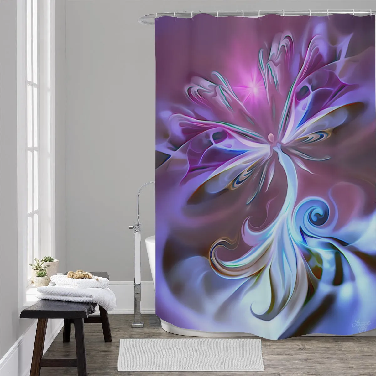 Purple Visionary Art Shower Curtain, Bohemian Bathroom Decor - "Serendipity"