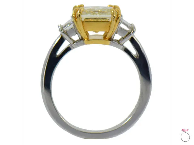 Radiant Yellow Diamond Three Stone Ring 3.82ctw in Platinum