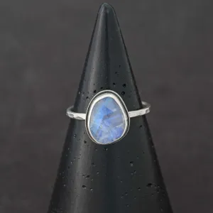 Rainbow Moonstone Sterling Silver Stacking Ring - size 11