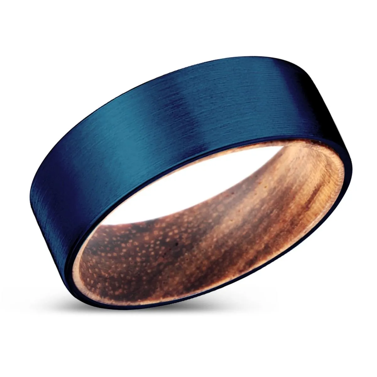 RAPIDO | Zebra Wood, Blue Tungsten Ring, Brushed, Flat