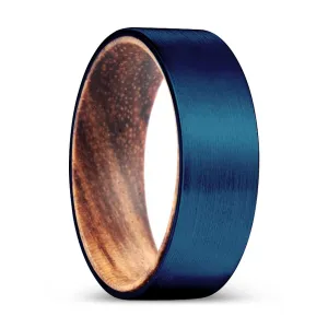 RAPIDO | Zebra Wood, Blue Tungsten Ring, Brushed, Flat