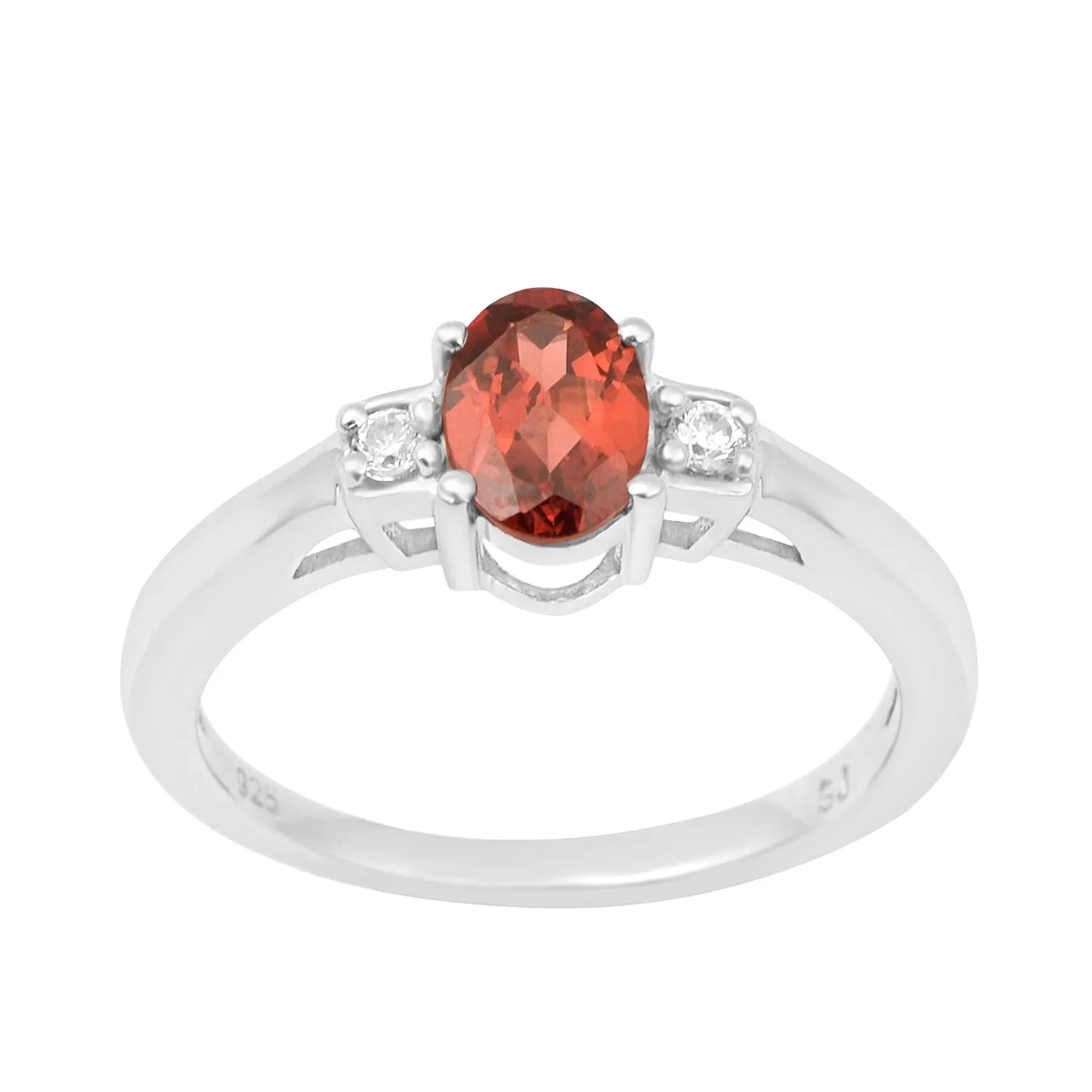 Red Garnet Oval 7X5 MM Gemstone 925 Sterling Silver 3-Stone Proposal Ring