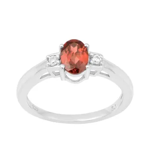 Red Garnet Oval 7X5 MM Gemstone 925 Sterling Silver 3-Stone Proposal Ring