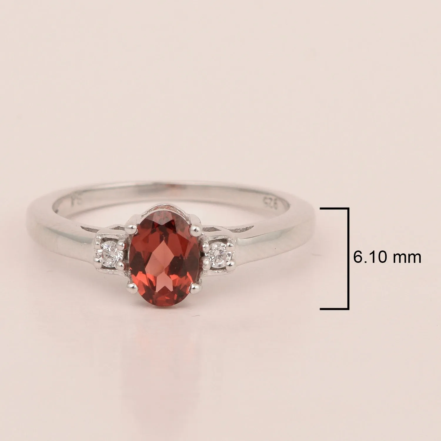 Red Garnet Oval 7X5 MM Gemstone 925 Sterling Silver 3-Stone Proposal Ring