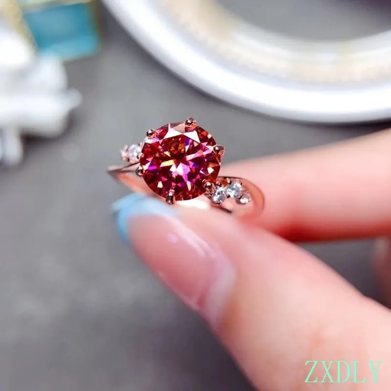 Red Moissanite Gold Ring Women Engagement Jewelry