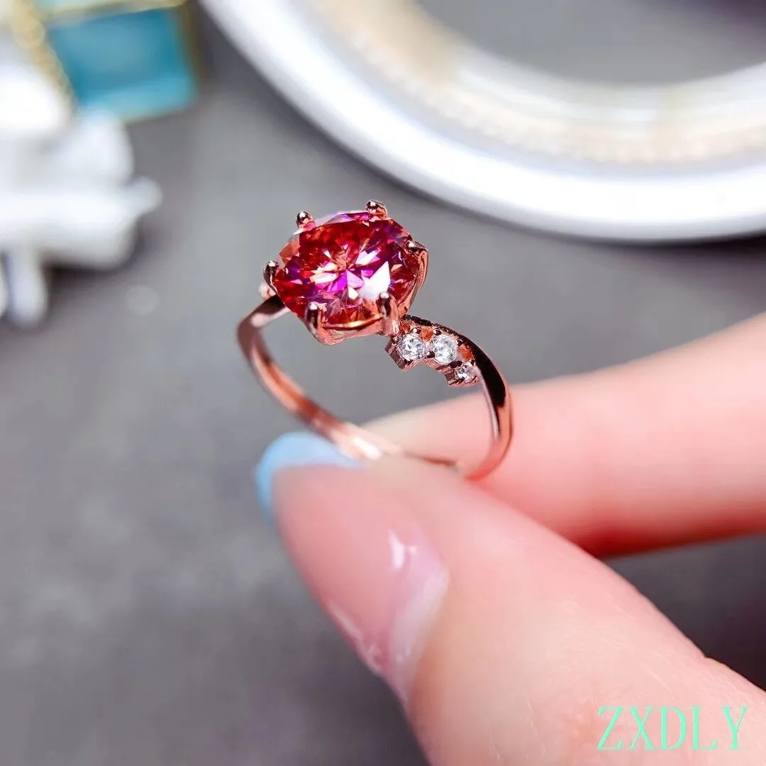 Red Moissanite Gold Ring Women Engagement Jewelry
