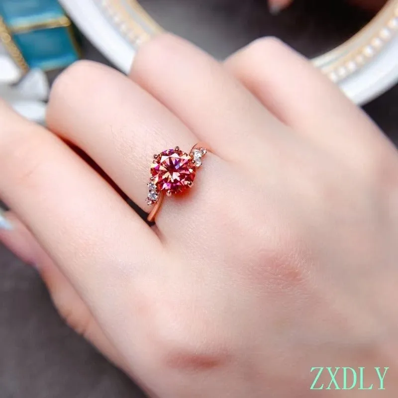Red Moissanite Gold Ring Women Engagement Jewelry
