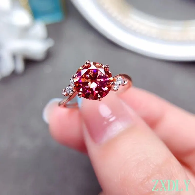 Red Moissanite Gold Ring Women Engagement Jewelry