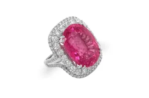 Ring 18kt Gold Center Rubellite & 90 Diamonds