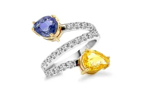 Ring 18kt Gold You and Me Pear Sapphires & Diamonds