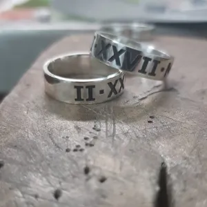 Roman numeral sterling silver ring