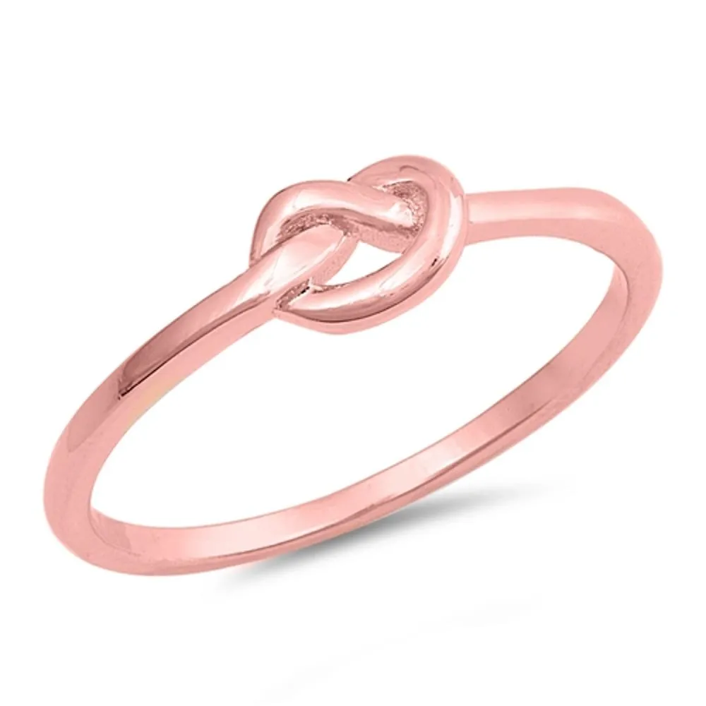 Rose Gold-Tone Love Knot Promise Ring New .925 Sterling Silver Band Sizes 3-10