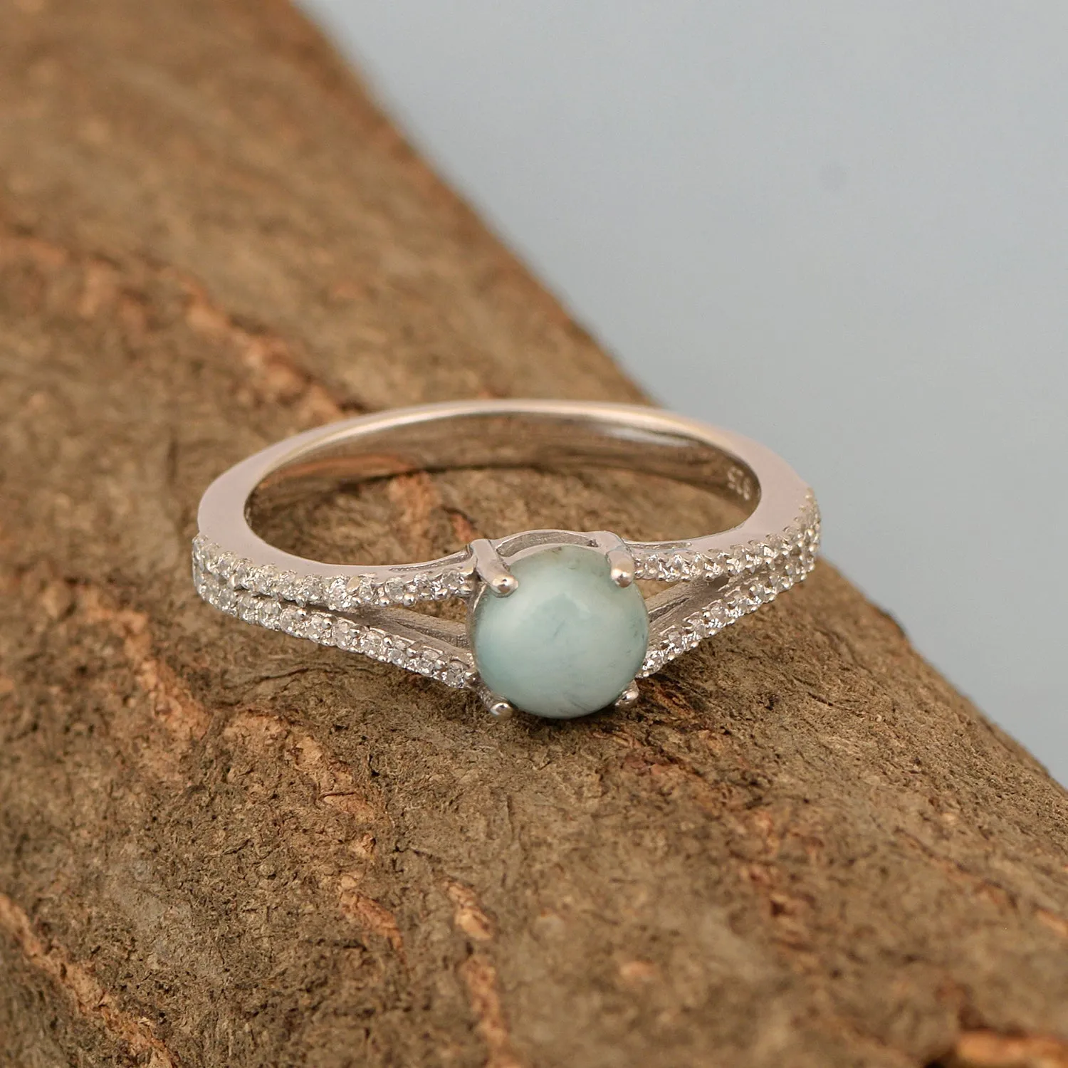 Round 0.85 Ctw Larimar Birthstone 925 Sterling Silver Cluster Women Ring