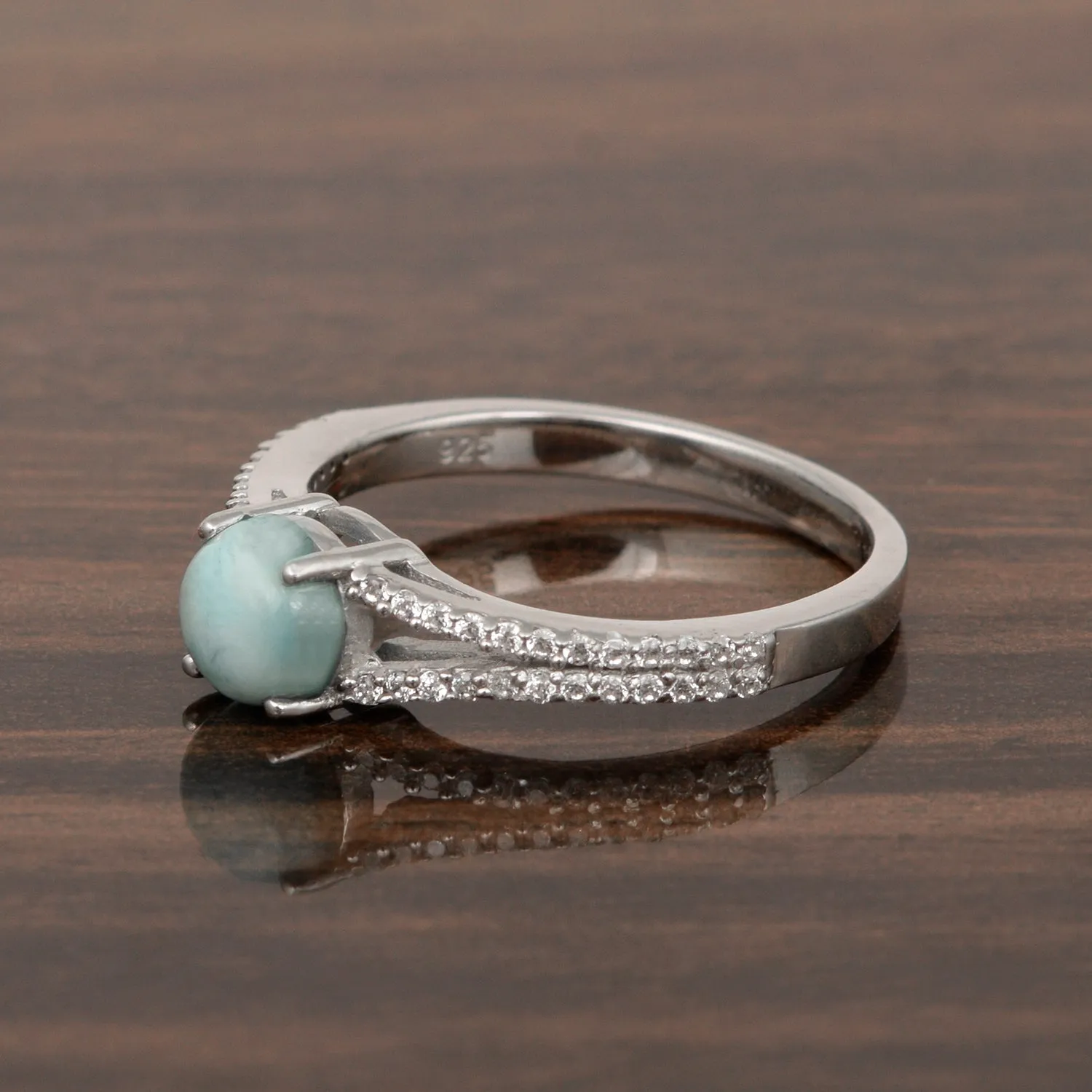 Round 0.85 Ctw Larimar Birthstone 925 Sterling Silver Cluster Women Ring