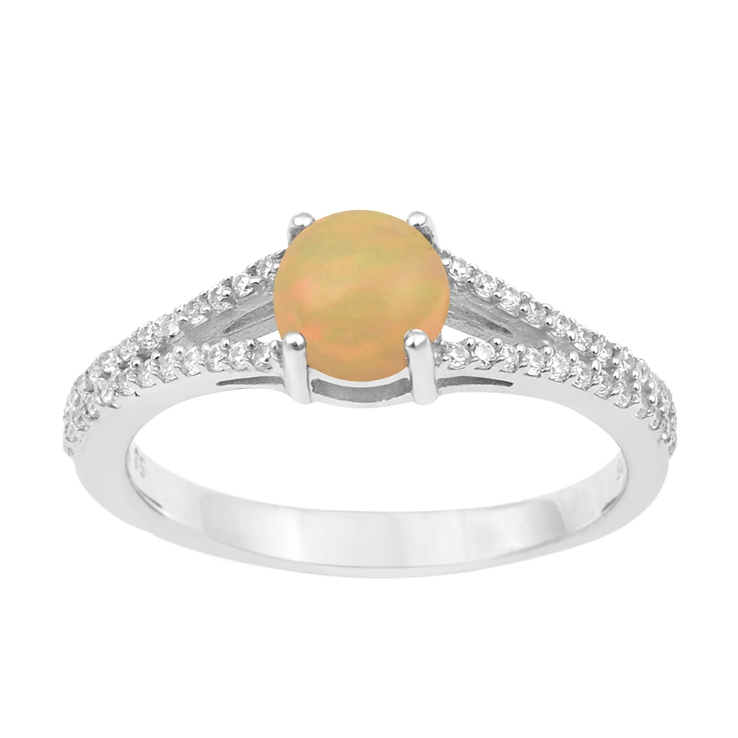 Round 0.85 Ctw Opal Birthstone 925 Sterling Silver Cluster Women Ring