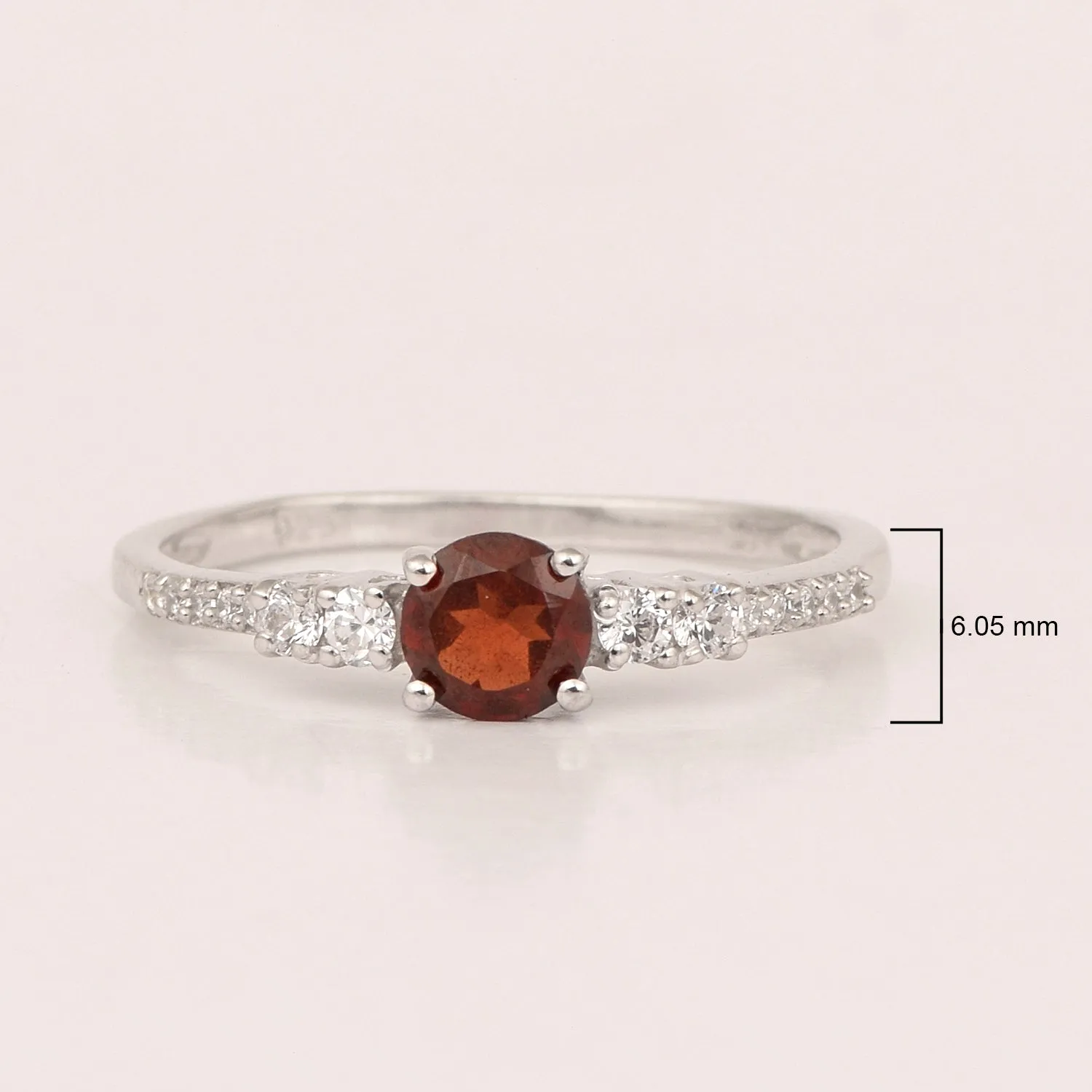 Round 5 MM Garnet Gemstone 925 Sterling Silver Women Engagement Ring