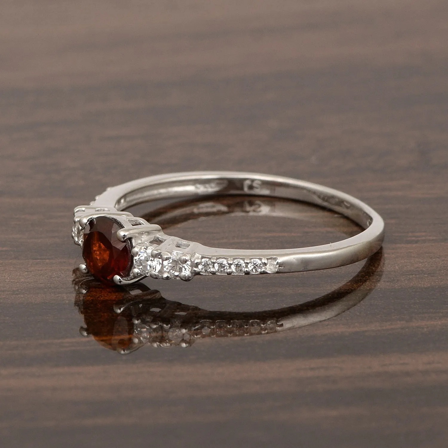 Round 5 MM Garnet Gemstone 925 Sterling Silver Women Engagement Ring
