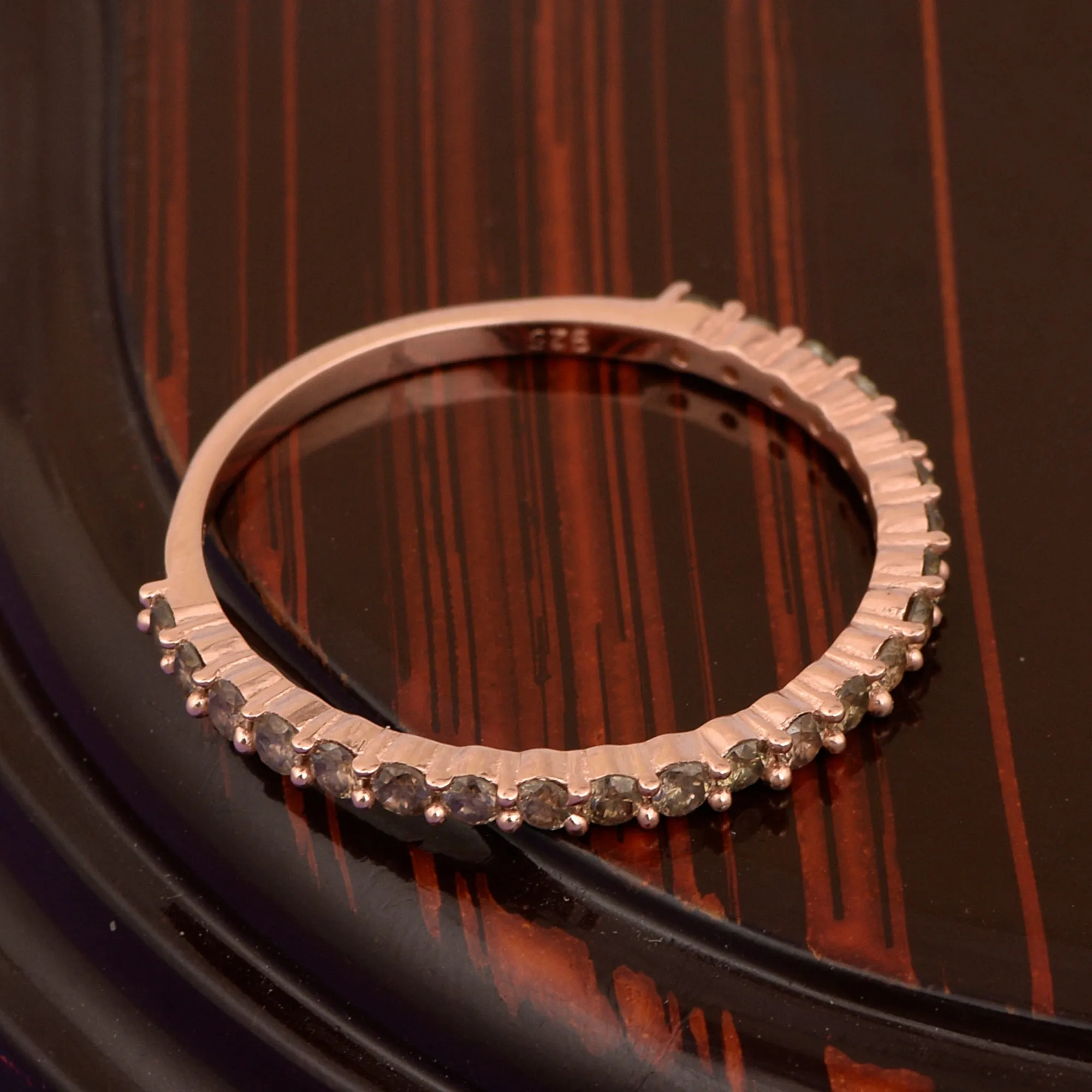 Round Champagne Diamond Rose Gold 925 Sterling Silver Ring