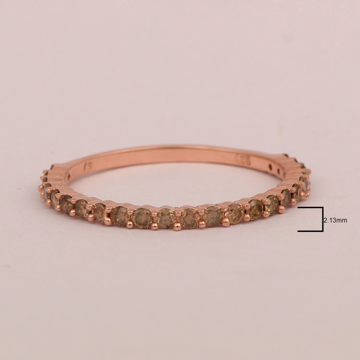 Round Champagne Diamond Rose Gold 925 Sterling Silver Ring