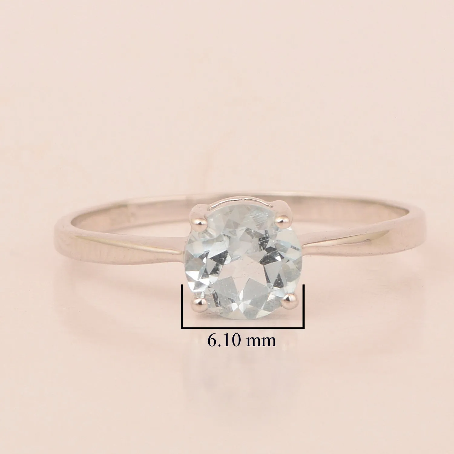 Round Cut 6mm Aquamarine Gemstone Solitaire Ring for Women in 925 Sterling Silver