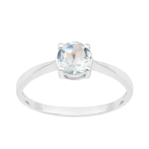 Round Cut 6mm Aquamarine Gemstone Solitaire Ring for Women in 925 Sterling Silver