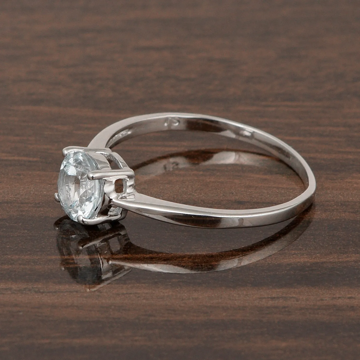 Round Cut 6mm Aquamarine Gemstone Solitaire Ring for Women in 925 Sterling Silver