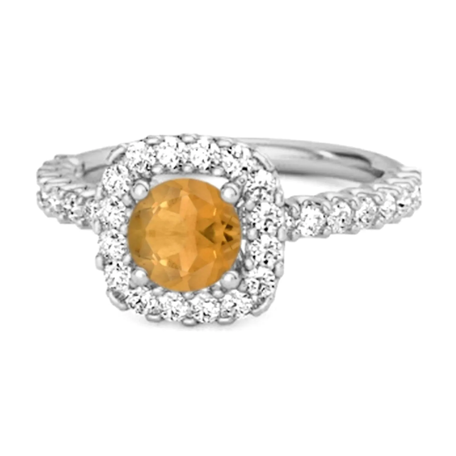 Round Cut Citrine 925 Sterling Silver Halo Ring Princess Gift
